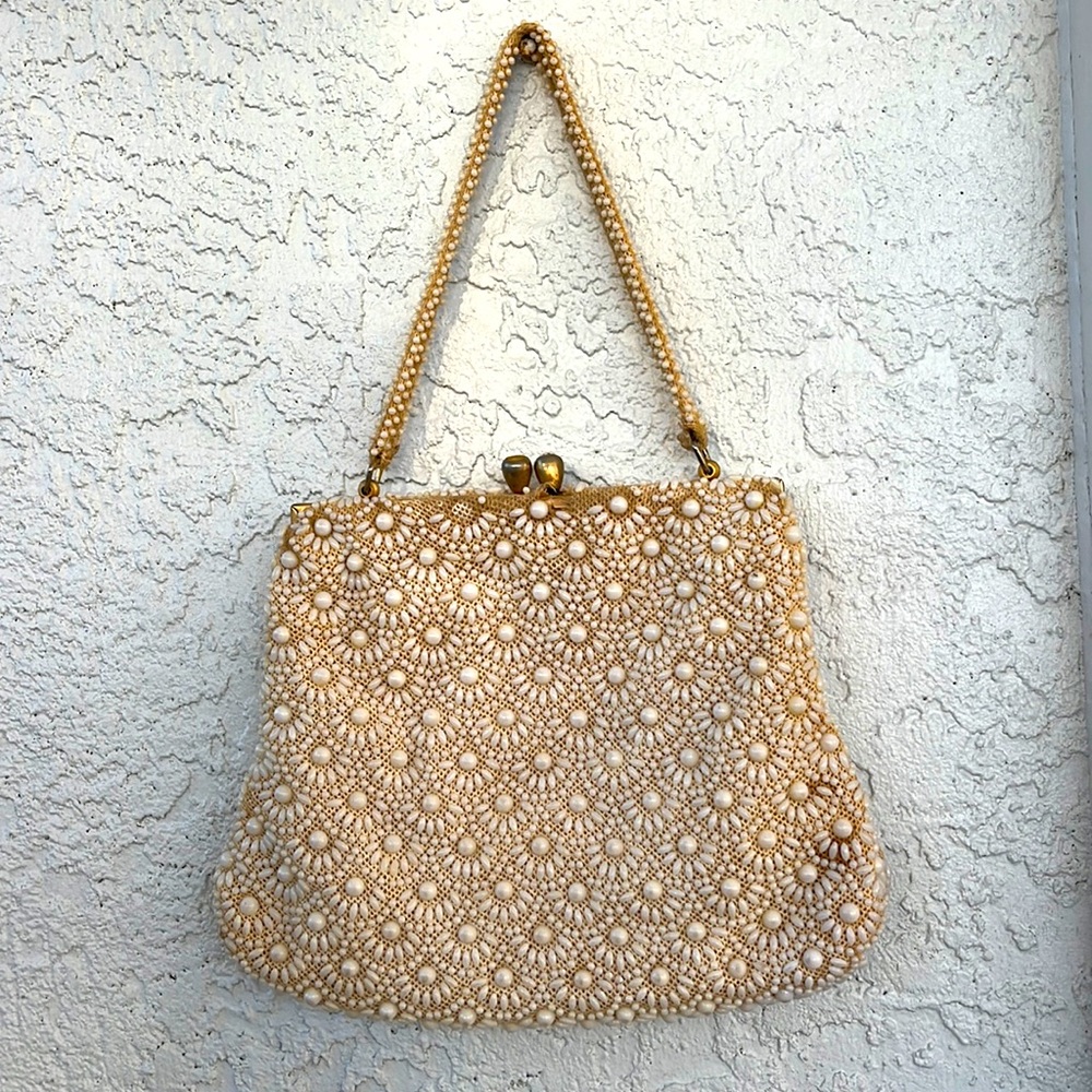 Vintage beaded cream purse
